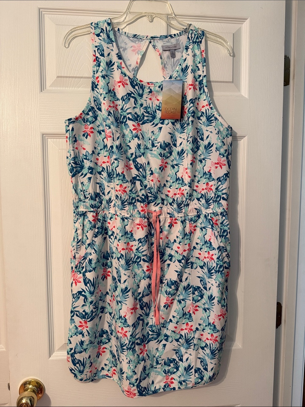 Ocean CoastWhite Floral Tank Romper with Blue & Pink Print